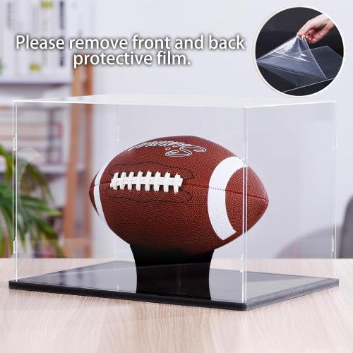 Football Display Case Full Size, Acrylic Clear Box with Stand, UV Protected Memorabilia Holder, for Autographed Football Fans & Collectors, Sports Collectibles