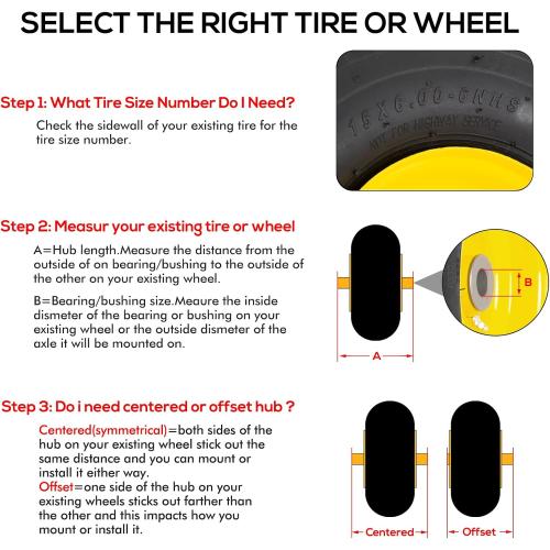 2 PCS Exact Replacement 15x6.00-6 Front Tires and Wheel Assembly for John Deere Riding Mowers, Compatible with John Deere 100 and 300 Series, 3 Offset Hub, 3/4 or 5/8 or 1/2 Bushings