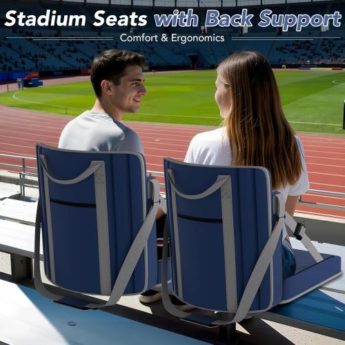 Stadium Seats with Back Support 2PACKS Adjustable Bleacher Chairs with Back and Cushion Bleacher Seat with Cup Holder, Carry Handle & Shoulder Strap for Outdoor Sports Events, Picnics, Beaches