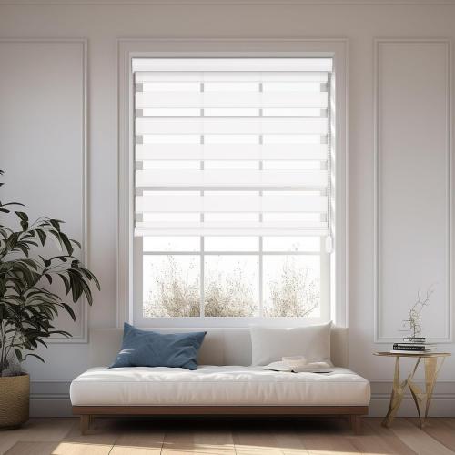 Changshade Custom Size Zebra Blinds for Indoor Window Free-Stop Blackout(85%) Zebra Shades Dual Layer Sheer Shades for Office Home Living Room, Bedroom, Easy Installation，Lucent Snow White-A