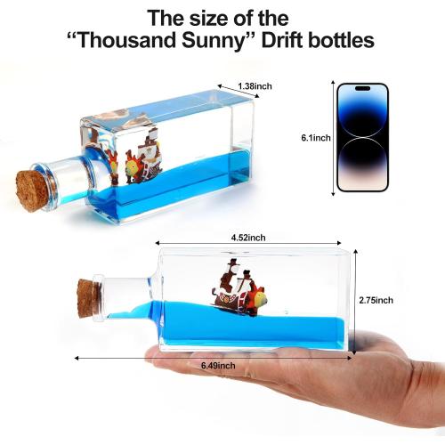 LETINE Thousand Sunny Sensory Fidget Toy for Grown-Up, Unsinkable Thousand Sunny Pirate Ship in a Bottle for Wave Simulator Game, Mini Liquid Ship Best for Room Decoration, Desk Toy & Birthday Gifts