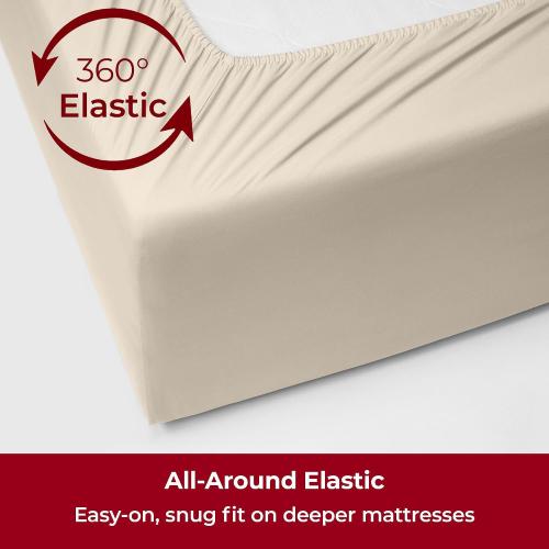 Mellanni Extra Deep King Sheets - 4 PC Iconic Collection Bedding - Hotel Luxury, Ultra Soft, Cooling Bed Sheets - Wrinkle, Fade, Stain Resistant (King, Beige)