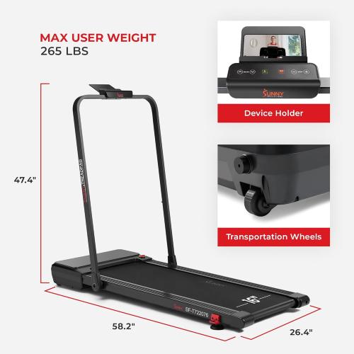 Sunny Health & Fitness Sleek Compact Smart Treadpad Treadmill with 6-Level Auto Incline, Remote Control, Shock Absorption, Optional Dual Mode Walking/Running & Free SunnyFit App Bluetooth Connectivity