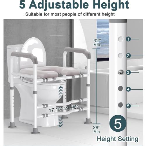Toilet Seat Risers for Seniors, Adjustable Raised Toilet Seat with Handles, Padded Seat Toilet Seat Riser for Elderly, Heavy Duty, Handicapped 400lb, Fit Any Toilet