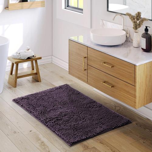 Nestl Bathroom Rugs, Chenille Bath Mat - Machine Washable Bath Mats for Bathroom Non-Slip Backing Rubber, Quick Dry Bathroom Mat - Purple Bath Rug, 20x32
