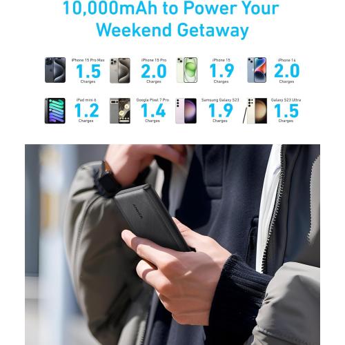 Anker Power Bank(PowerCore 10K), Compact Travel-Ready 10,000mAh Battery Pack with PowerIQ Charging Technology, 5V/3A High-Speed Charging for iPhone, iPad,and More(USB-C Input and Output(Black), 1pack)