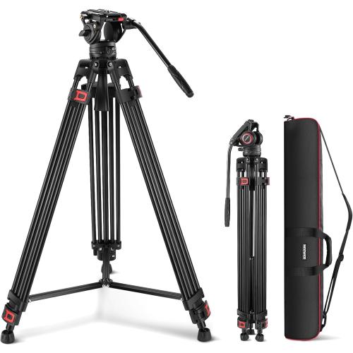 NEEWER 74 Video Tripod with Fluid Head, QR Plate , Aluminum Heavy Duty Camera Tripod Professional for DSLR Cameras Camcorders, Max Load 17.6lb/8kg, TP74