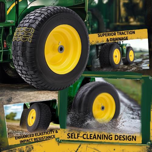 16x6.50-8 Tire and Wheel Assembly (2 Pack),Flat Free Lawn Mower Tires with Rim, Solid Rubber Riding Lawn Mower Tires and Wheels,3 Offset Hub,3/4 Bushings,16x6.5-8 Tractor Turf Tire(Yellow)