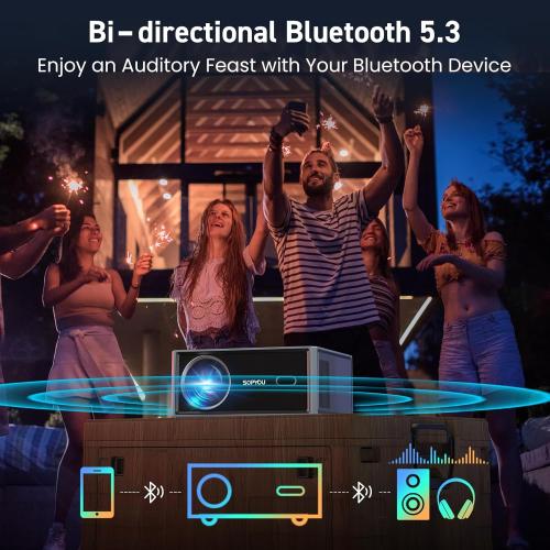 [Electric Focus/Auto Keystone] Projector with WiFi and Bluetooth, Native 1080P 4K Support Outdoor Movie Projectors Max 450 Display, SOPYOU Home Theater Projector for iOS/Android/TV Stick