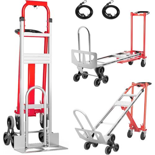 Convertible Hand Truck -1,000 lb Heavy-Duty Aluminum & Steel Dolly, 3-in-1 Mode with Stair-Climbing Wheels & 5 Swivel Casters for Warehouse, Moving, Delivery