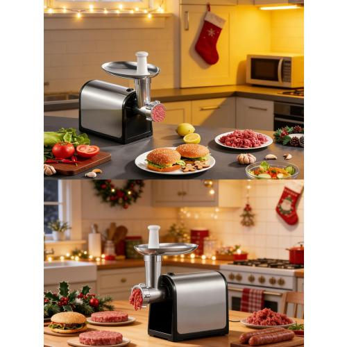 Electric Meat Grinder, Sausage Stuffer with 3 Sausage Tubes, 2 Blades, 3 Plates, 3200W Max, Meat Grinder Heavy Duty for Home Kitchen Use, Stainless Steel (Black)