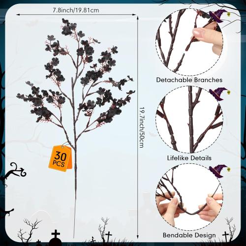 Hotop 30 Pcs Halloween Flowers Artificial Black Baby Breath Bulk Halloween Table Centerpieces Black Faux Flower Fake Dried Gypsophila Bouquet Silk DIY Floral Arrangement for Home Vase Party Decoration