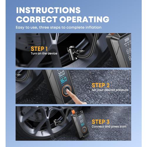 Tire Inflator Portable Air Compressor, Cordless & 12V DC Air Inflator for Car Bikes MotorcycleTires Balls with Auto Shut-Off, Digital Pressure Gauge, Compact Emergency Pump