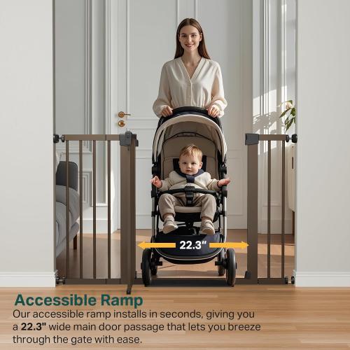 Cumbor 29.7-48 Baby Gate for Stairs, Mom's Choice Awards Winner-Dog Gate for Doorways, Auto Close Safety Pet Gate for Dogs Indoor, Easy Install Pressure Mounted Child Gate with Walk Thru Door, Brown