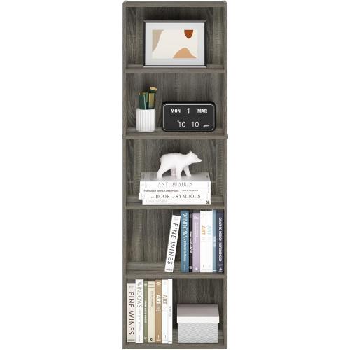 Furinno LUDER Book Shelf, 5-Cube Bookshelf, Bookcase with Open Shelf, 9.4 x 15.8 x 52, for Living Room, Bedroom, Home Office, French Oak