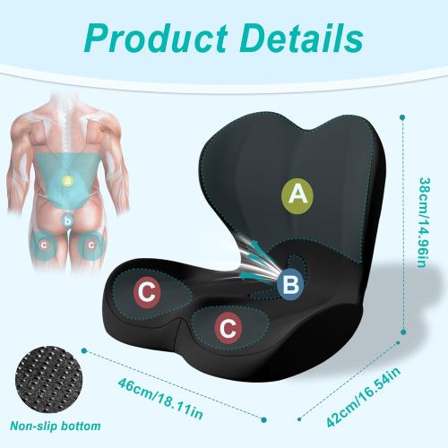 Seat Cushion for Office Chair and Car, Lumbar Support Pillow for Office Chair, Memory Foam Ergonomic Seat Cushion for Long Sitting, Back & Tailbone Pain, Sciatica - Black