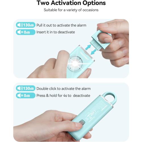 TECKNET Rechargeable Personal Safety Alarm for Women, 130dB Self Defense Keychain Alarm with SOS Strobe Light, Low Battery Notice, Personal Alarm Loud Siren Safety Keychain for Girls Kids Elderly