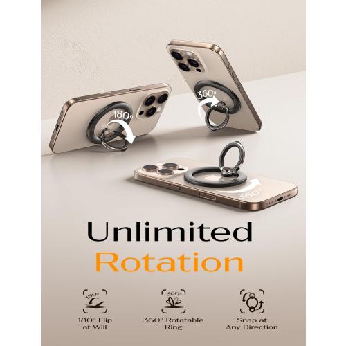 LISEN for MagSafe Phone Grip Holder 2025 Upgraded [360° Rotation & Strong Magnet] MagSafe Kickstand iPhone Magnetic Ring for Phone Case, Magnetic Phone Grip for iPhone 17 Pro Max Air 16/15/14/13/12