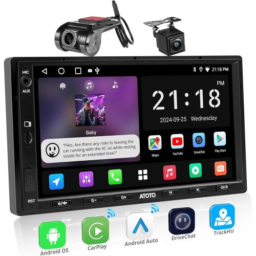 A5L Android Radio 7 Double Din Car Stereo with Backup Camera&DVR Dash Cam, Wireless CarPlay and Android Auto, WiFi/Bluetooth/USB Tethering, DSP/FM/AM/SWC, 2G 32G Touchscreen Car Radio