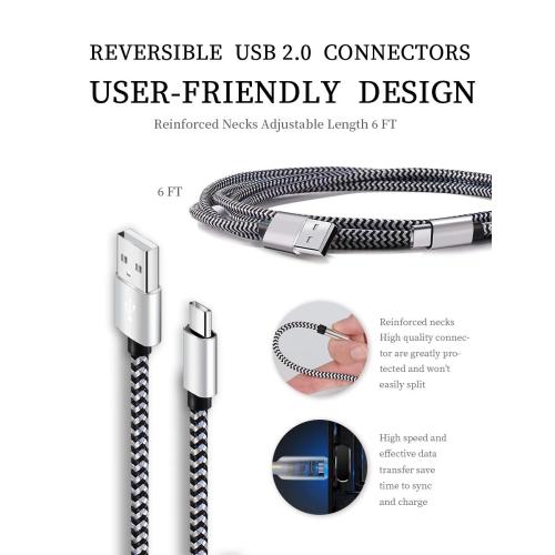 Teeind USB Type C Cable Fast Charging, Tpc001 5 Pack(6Ft 3A) Braided C Charger Cables Compatible with Samsung S10e/note 9/s10/s9/s8 Plus/A80/A50/A20