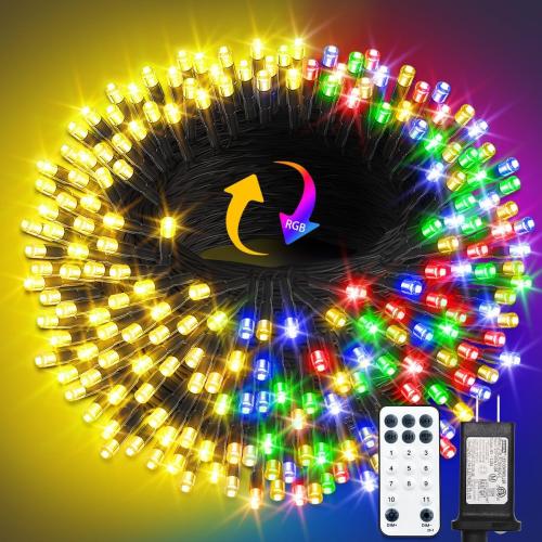 300 LED Color Changing Christmas String Lights, 100FT Warm White Multicolor Outdoor Fairy Lights with Remote, Timer, Memory, 8 Modes, Waterproof Christmas Tree Lights for Bedroom Classroom Patio Party