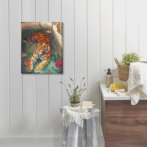 Vintage Whimsical Minimalism Animal Bathroom Art Tiger In Bathtub Poster Canvas Wall Art Living Room Aesthetic Home Decor Bedroom Decoration Gift Posters Unframed12x16inch