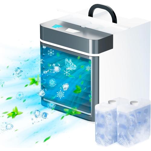 Portable Air Conditioner, Upgraded Mini Personal Anti-leakage Water Air Cooler Fan with 2 Ice Packs, Small for Room Bedroom Office Tent Home