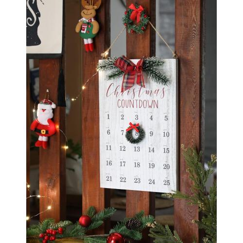 Christmas Countdown Calendar, Farmhouse Christmas Wreath Calendar, Vintage Advance Count Down to Christmas Sign, Xmas Wooden Hanging Decor for Wall Holiday (White)
