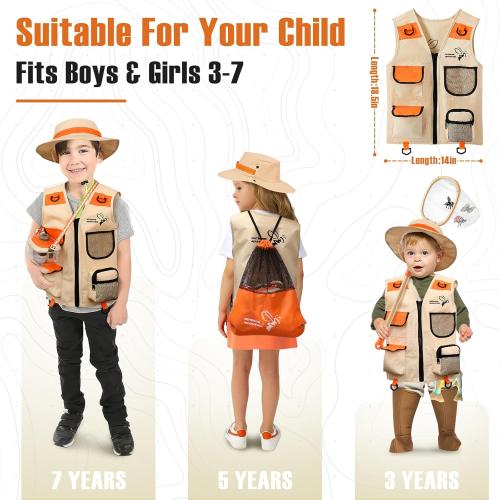 16PCS Explorer Kit & Bug Catcher Kit for Kids, Safari Costume & Camping Gear with Binoculars, Compass, Butterfly Net, Outdoor Toys STEM Gift for Toddlers, Kids Boys & Girls 3-5-7 Years Old