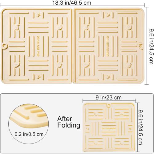 Silicone Dish Drying Mat for Kitchen Counter, Multi Usage, Heat Resistant, Collapsible Dish Dryer Mat for Kitchen Sink Dishes, Refrigerator, Drawer liner, 18 x 10, Cream White