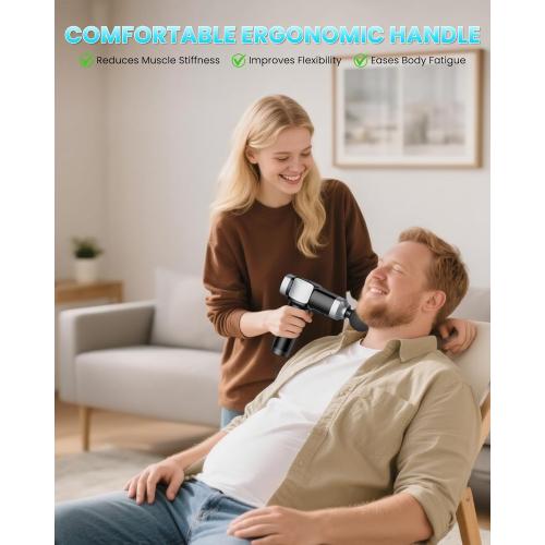 Deep Tissue Massage Gun, Portable Percussion Electric Muscle Massager for Pain Relief, Handheld Massagers with 30 Speeds & 6 Attachments for Back and Neck, Gifts for Men Women