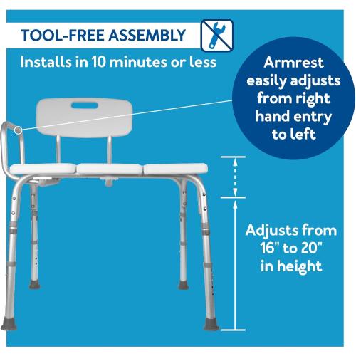 Carex Shower Bench and Shower Chair For Elderly and Disabled with Height Adjustable Legs, Tub Bench Converts to Right or Left Hand Entry, Shower Chair For Bathtub