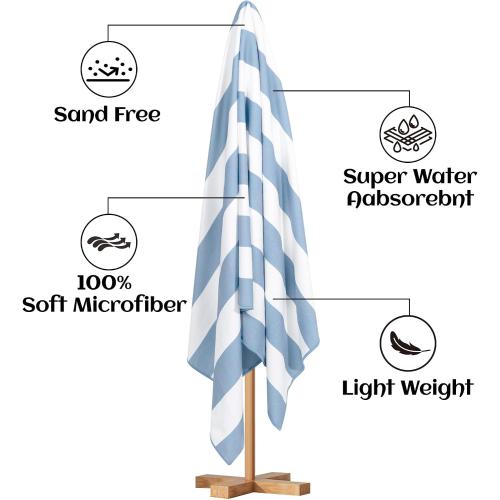 4 Pack Beach Towels Stripe Microfiber Beach Towel Sand Free Quick Dry Swim Pool Towels for Adult, 30'' x 60'' Lightweight Travel Bath Towel, Camping | Ultra-Portable, Multi-Functional, Blue