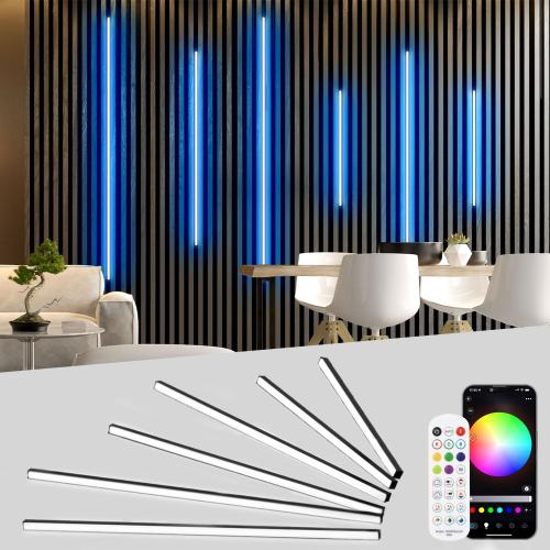 Lichaser RGB Black Smart Recessed Lighting for Acoustic Panel, 6 Pcs WiFi LED Strip Light for Wood Slat Wall Panel Compatible with Alexa, Self-Adhesive Smart LED for Slat Wall (2*36 2*24 2*16 in)