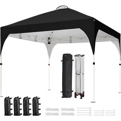 Yaheetech Pop Up Canopy Tent with Vent, Easy Set Up Tent, Instant Sun Shelter Canopy with Wheeled Bag, 4 Sandbags, 12 Stakes & 4 Ropes, for Parties, Beach, Outdoor, Black