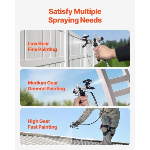 VEVOR 750W Stand Airless Paint Sprayer, 3000PSI High Efficiency Electric Airless Sprayer, Fine and Even Painting Effect, Handheld Paint Sprayers for Home Interior and Exterior Furniture and Fences