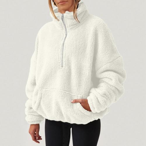 Fleece Pullover Women Winter Warm Comfort Sherpa Half Zip Pullover Fuzzy Quarter Zip Oversized Sweatshirt Thermal Top XL