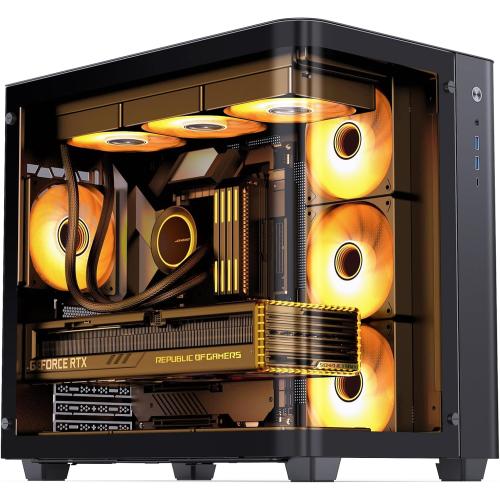 JONSBO TK-3 Black One-piece Curved Glass ATX Mid Tower Pc Case, One-piece Curved Glass, SP BTF MB/Dual 360 AIO/ATX PSU/40Series GPU, with 10 Fan Positions, 270 Degree Side View Display,Black Chassis