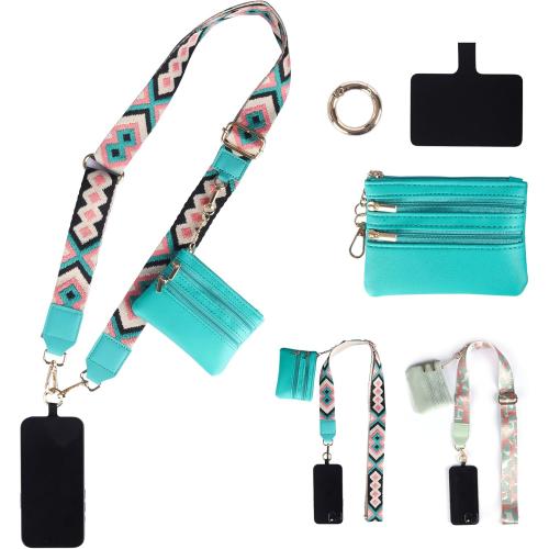 Cell Phone Lanyard with Wallet Pouch Pink Adjustable Crossbody Phone Strap Zippered Pouch for Easy Phone Access