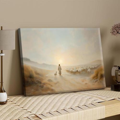 Jesus Leaves the 99 Wall Art Jesus Sheep pictures Wall Decor The Lost Lamb Poster Print Christian Landscape Painting Artwork for Gallery Church Home Decoration 24x16in Canvas