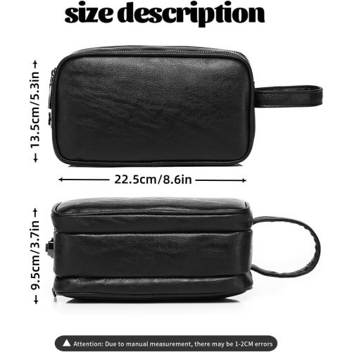 Men's Dopp Kit Toiletry Bag with Lock, PU Leather Travel Clutch Bag, 3 Compartment Organizer for Business Gym Travel
