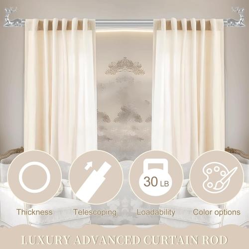 Size 66-120 Color Brown Decorative Curtain Rods for Windows:66-120 Adjustable Farmhouse Curtain Rod for Bedroom Living Room,Heavy Duty Rustic Drapery Rods with Vintage Deer Finials Easy Install,