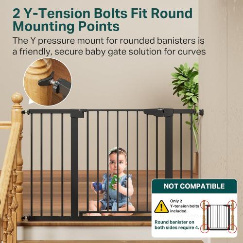 Cumbor 30-48 in Baby Gate for Stairs, Auto Close Dog Gate Indoor, Black | Mom's Choice Awards Winner, Double Lock Safety for Doorways, One-Hand Open Child Gate for Toddlers & Pets, Pressure Mounted