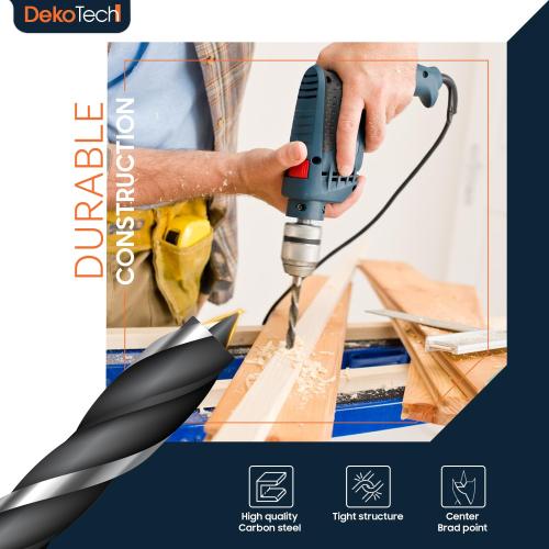 Brad Point Wood Drill Bit Set – High-Speed Steel with 1/4 Hex Shank – Precision Drilling for Hardwood, Softwood, Plywood, and MDF – Quick-Change Design for Power Drills ( 5-Piece )
