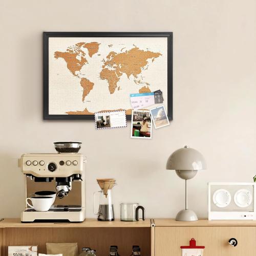 Wooden Frame Cork Board Map of World, 20 X 30 Bulletin Boards for Walls with 10 Pins, Travel Tracker Map for Office, School and Home (WD-MAP,5075,D)