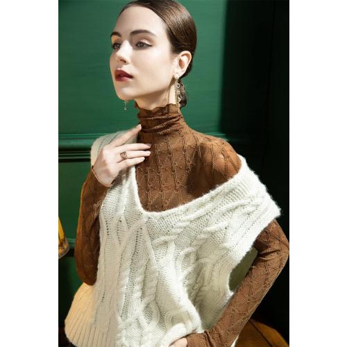Women's Large Long Sleeve Bodycon Turtleneck Tees Top Lace Sexy See Through Sheer Mesh Eyelash Trim Shirts Elegant Blouse