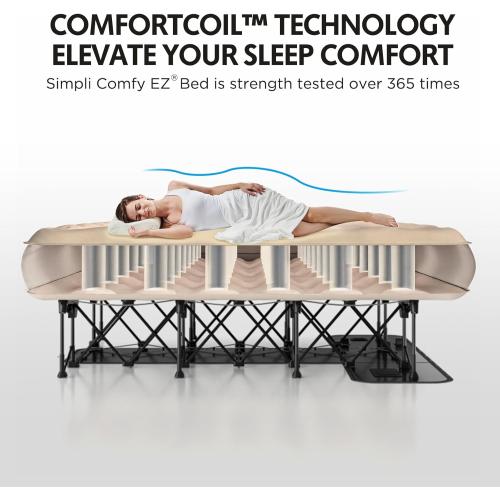 Simpli Comfy Queen EZ Bed Self-Inflating Air Mattress with Built-in Frame, Pump and Wheeled Case, Blow Up Inflatable Rolling Air Bed on Wheels