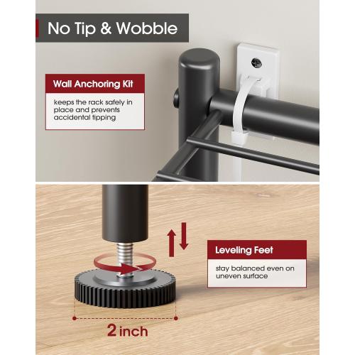 Sakugi Storage Shelves - 5-Tier Large Capacity Shelf Organizer with Hooks, Heavy-Duty Garage Shelving with Leveling Feet, Wobble-Free Rack for Bedroom, Balcony, Garage, Black