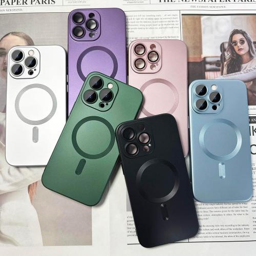 Magnetic for iPhone 15 Pro Max Phone Case for Women, Matte Luxury Soft Metallic Luster Design with Camera Lens Protector, Compatible with Magsafe Case for iPhone 15 Pro Max 6.7-Green