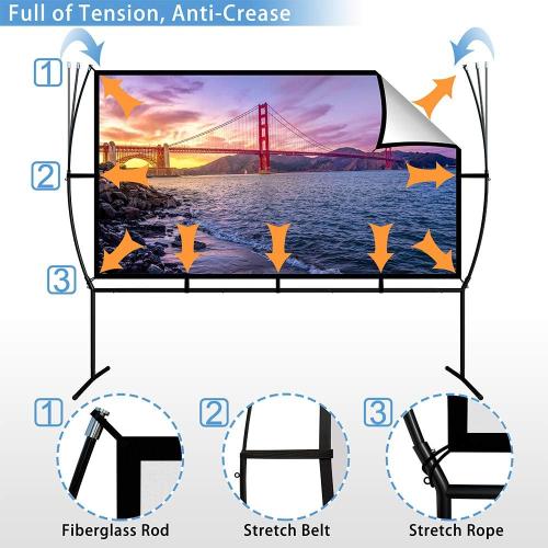 Projector Screen with Stand Foldable Portable Movie Screen（16：9）, HD 4K Double Sided Indoor Outdoor Projection Screen for Home Theater (100 Inch)